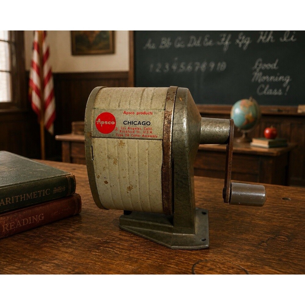 Vintage Chicago USA APSCO Pencil Hand Crank Sharpener School Desk or Wall Mount